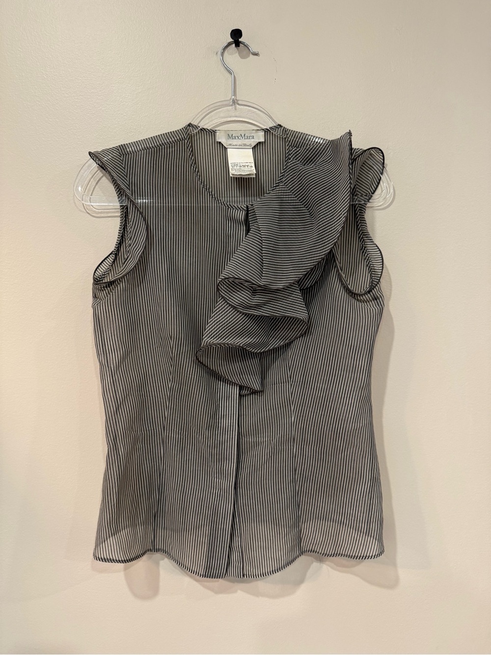 Vintage Max Mara Striped Silk Ruffle Sleeveless Blouse
